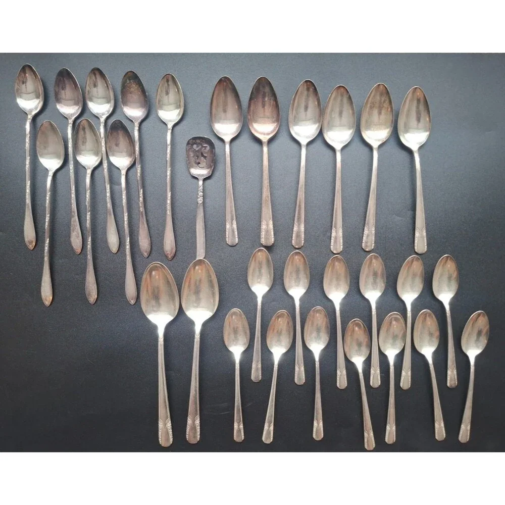 Vintage Lot of 31 Silverplate Spoons New England Silverplate WM Rogers South Sea